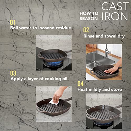 Sumeet Super Smooth Gold Series Pre Seasoned Cast Iron Grill Pan for Grill/Fry/Saute/Roast |28cm 3.180kg, Gas & Induction-Friendly.