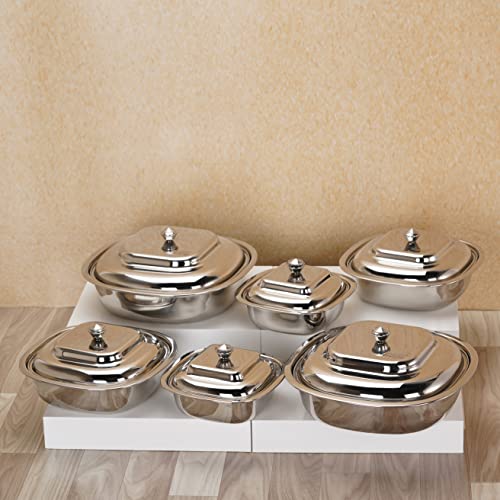 Sumeet Stainless Steel Square Serving Bowl / Curry Bowl / Gravy Pot with lid