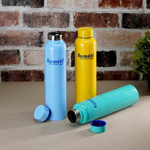 Sumeet Stainless Steel Multi Colored Leak-Proof Water Bottle/Fridge Bottle - 1000ml - Pack of 3