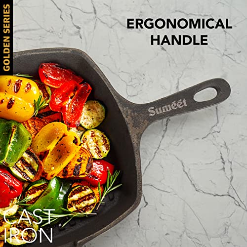 Sumeet Super Smooth Gold Series Pre Seasoned Cast Iron Grill Pan for Grill/Fry/Saute/Roast |28cm 3.180kg, Gas & Induction-Friendly.