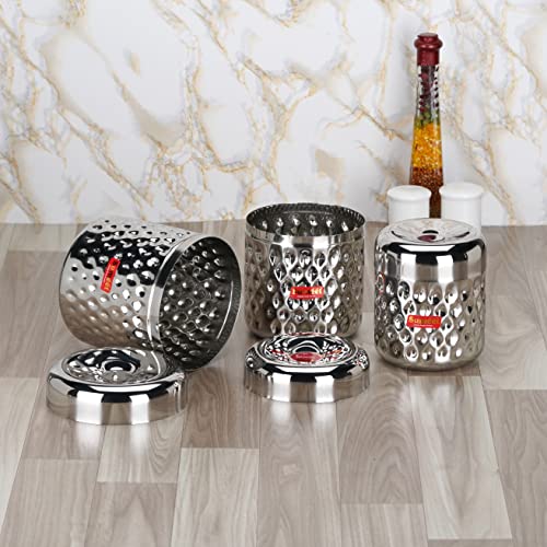 Sumeet Stainless Steel Vertical Utility Canisters/Ubha Dabba/Storage Containers with Design Set of 3pcs (900ml, 1200ml,1700ml), Silver