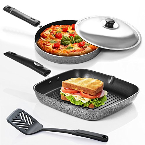 Sumeet Nonstick Funky 4 Combo Gift Set 1 Grill Pan, 1 Pizza Pan with S.S. Lid