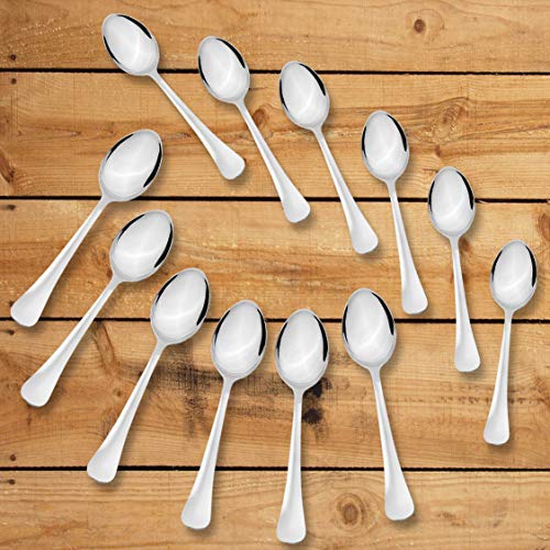 Sumeet Stainless Steel Premium Quality Spoon Set of 12 Pc (Baby/Medium Spoon 6 Pc (16cm L), Dessert/Table Spoon 6 Pc (18.5cm L))– (1.6mm Thick)