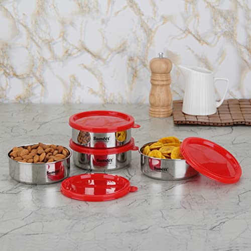 Sumeet Stainless Steel Airtight & Leak Proof Food Storage Container, 400ML, 12CM, Pack of 4PC, Silver
