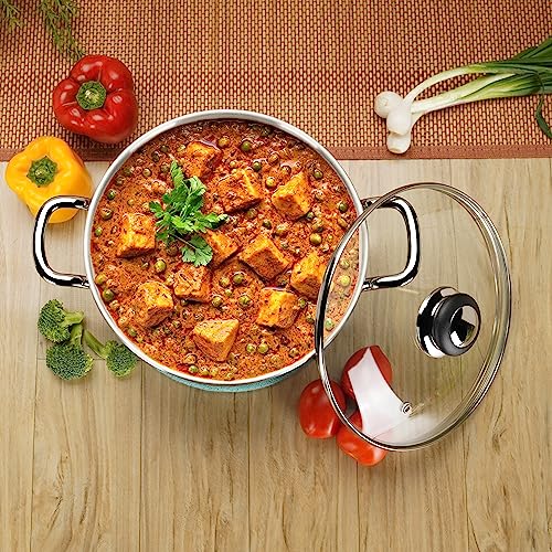 Sumeet Stainless Steel Induction Bottom (Encapsulated Bottom) Casserole with Glass Lid 5 LTR, 24 cm Dia, Silver