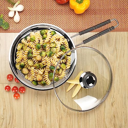 Sumeet Stainless Steel Induction Bottom (Encapsulated Bottom) Fry Pan with Glass Lid 1.7 LTR, 23.5 cm Dia, Silver