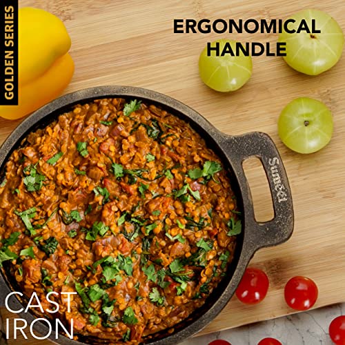 Sumeet Super Smooth Gold Series Pre Seasoned Cast Iron Small Kadai for Fry/Saute |950ml, 18.5cm 1.130kg.