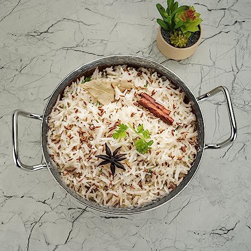 Sumeet Stainless Steel Handcrafted Hammered Mathar Kadai for Kitchen, Big Size, 3550ML, 26cm Dia, Pack of 1, Silver