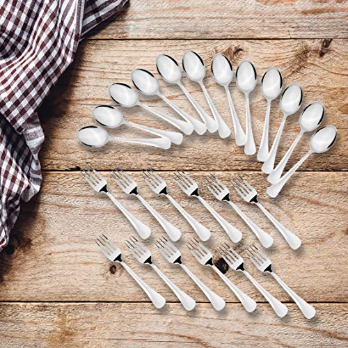 Sumeet Stainless Steel Premium Quality Spoon and Fork Set of 24 Pc (Baby/Medium Spoon 12 Pc (16cm L), Baby/Medium Fork 12 Pc (15.5cm L))– (1.6mm Thick)