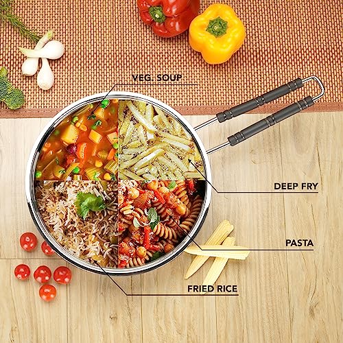 Sumeet Stainless Steel Induction Bottom (Encapsulated Bottom) Fry Pan 2.250 LTR, 25.5 cm Dia, Silver