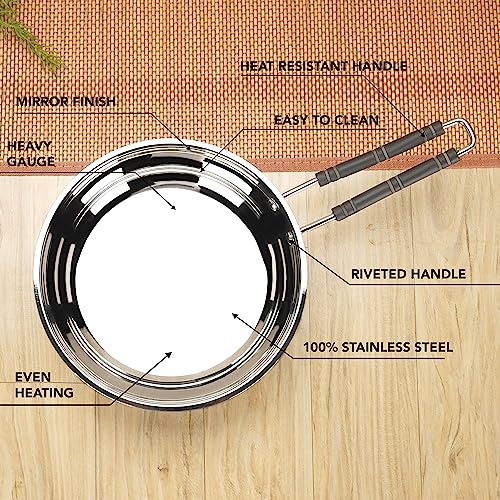 Sumeet Stainless Steel Induction Bottom (Encapsulated Bottom) Fry Pan 1.250 LTR, 21.5 cm Dia, Silver
