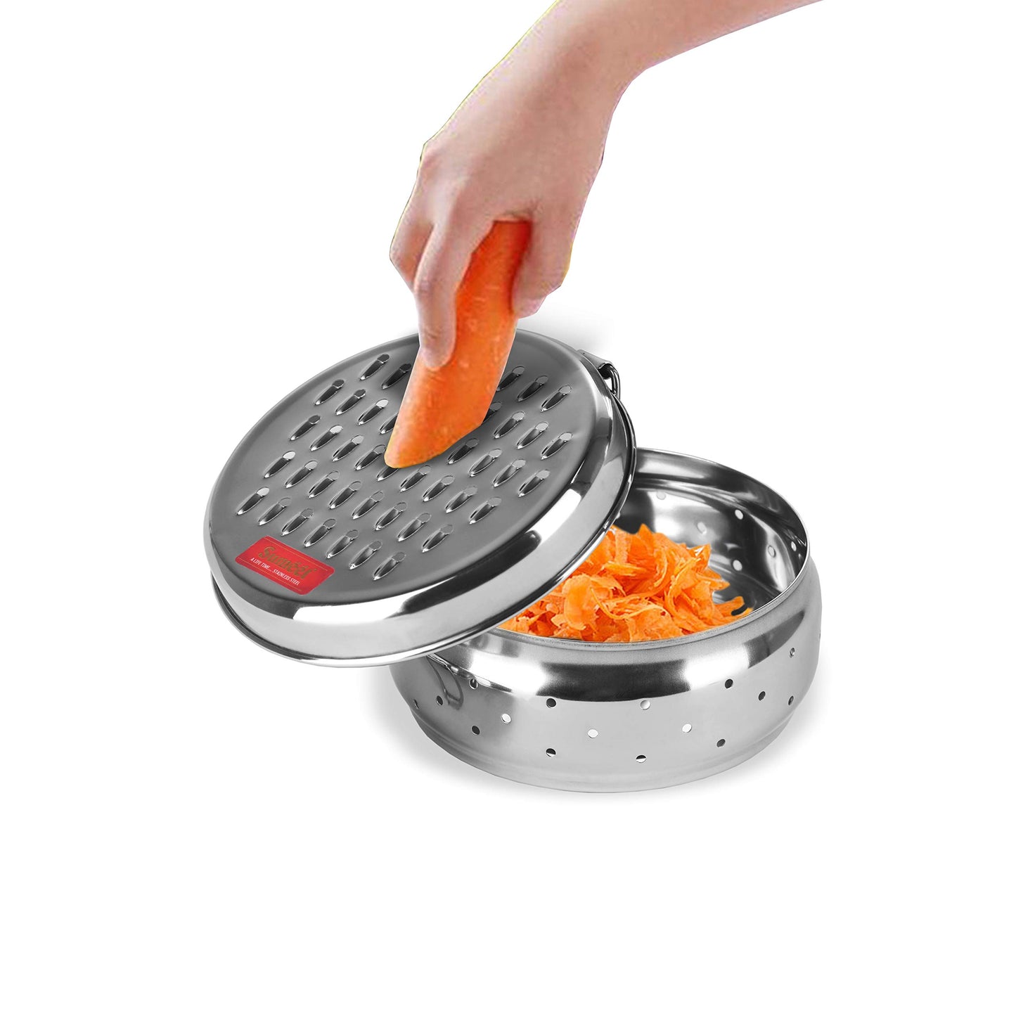 Sumeet Stainless Steel Spill Free Vegetable Grater with Storage Container - 12.5cm Dia / 6.2cm Height