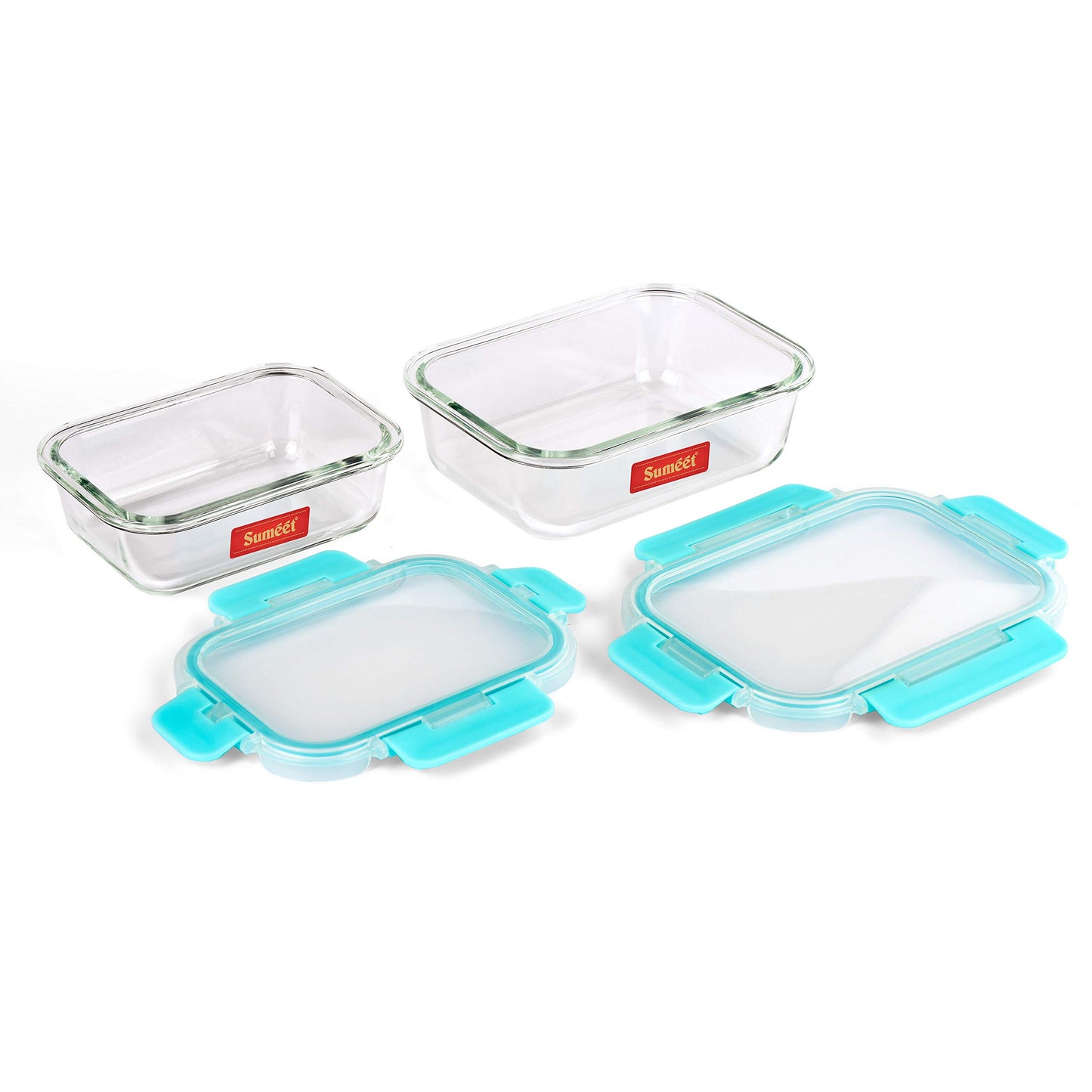 Sumeet Easy Store Borosilicate Glass Microwave Safe, Airtight & Leak Proof Rectangle Food Container Set of 2Pcs (400ML, 600ML)