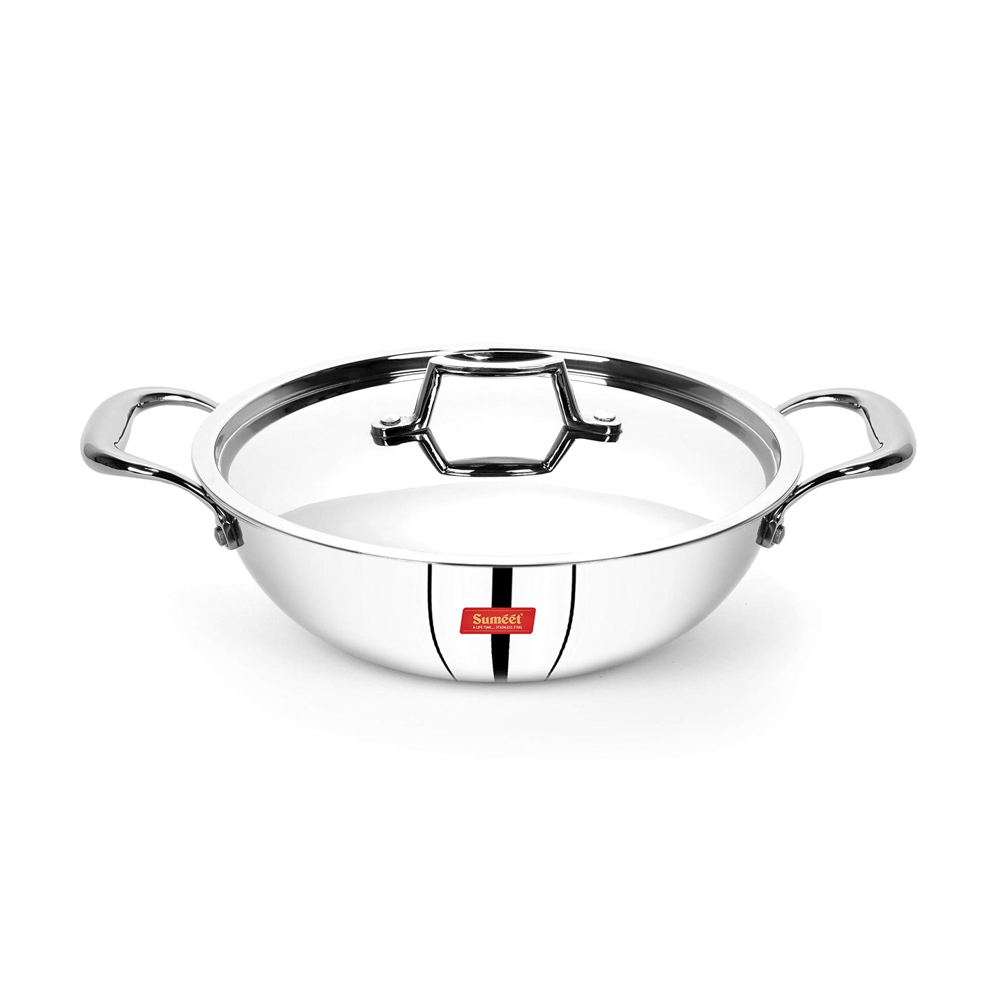 Sumeet Cook Smart TriPly Steel-Aluminium-Steel - 3 Layers Kadhai with Lid - 2Ltr - 22Cm