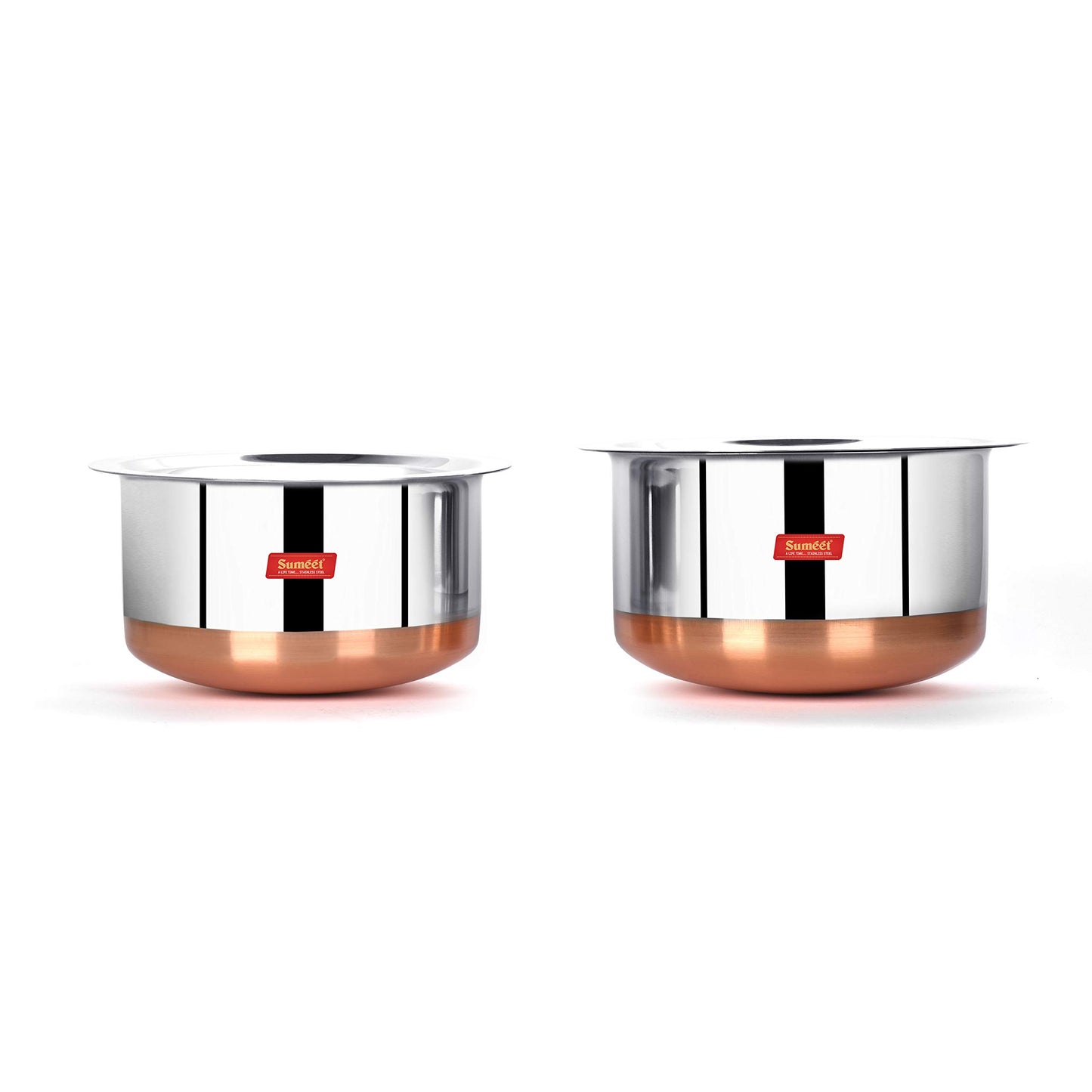 Sumeet Stainless Steel Copper Bottom 2Pc Big Size Tope Set with Lid (5.7Ltr, 6.7Ltr)