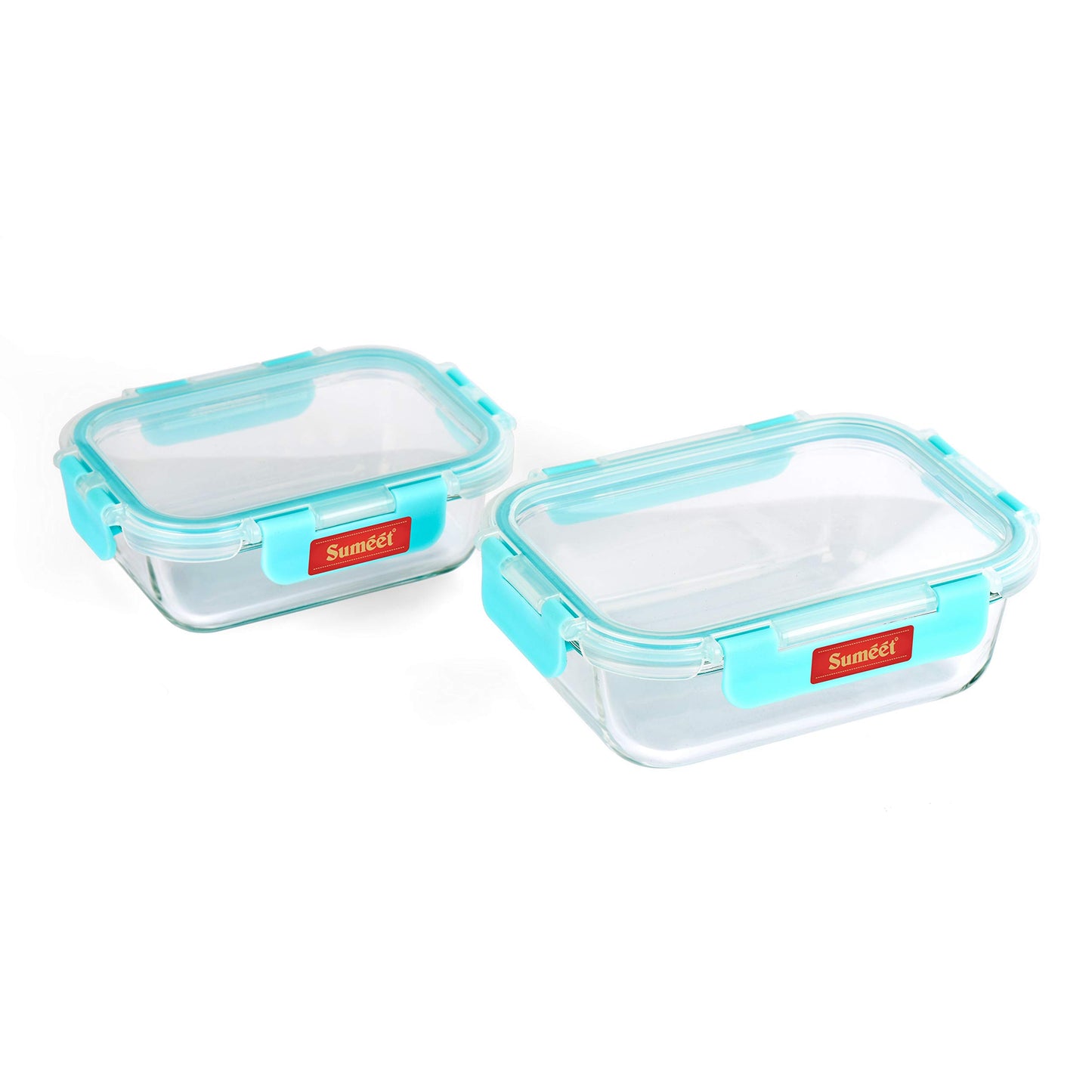 Sumeet Easy Store Borosilicate Glass Microwave Safe, Airtight & Leak Proof Rectangle Food Container Set of 2Pcs (400ML, 600ML)