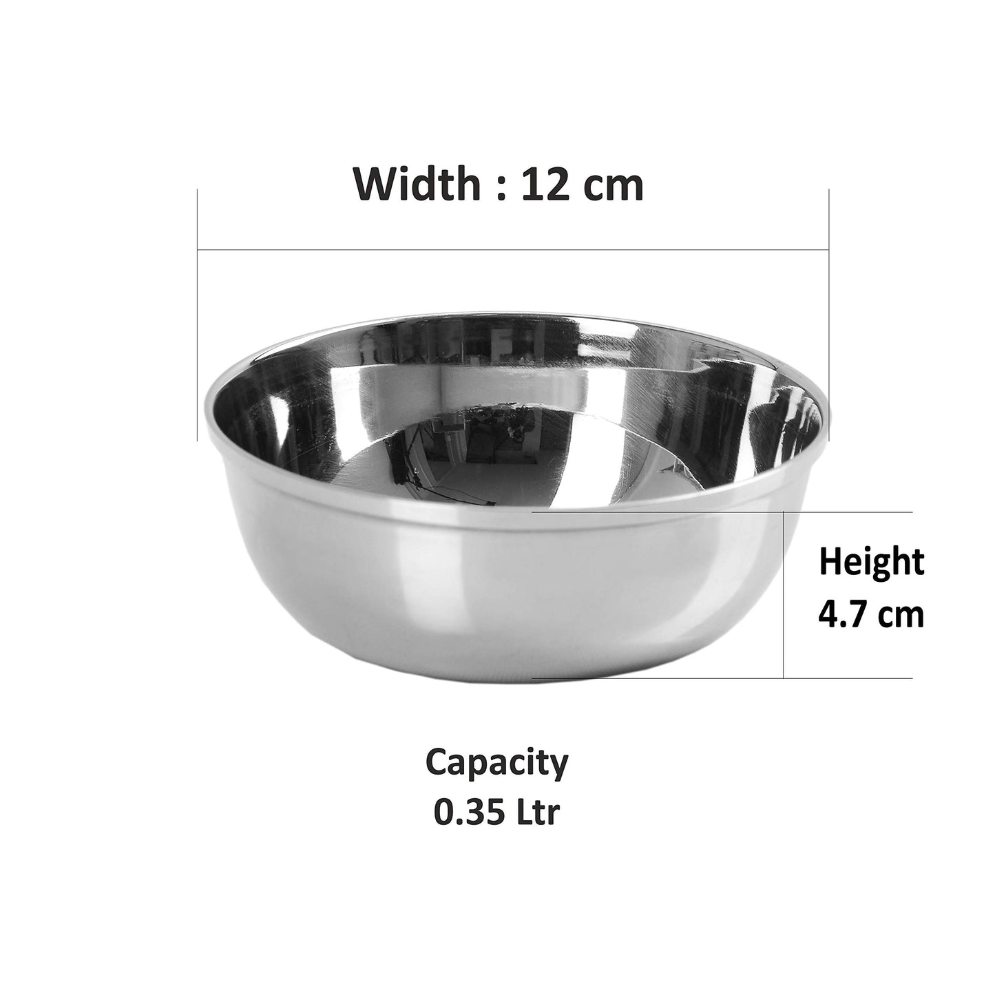 Sumeet Stainless Steel Heavy Gauge Bowl/Wati Set with Mirror Finish 12cm Dia (350 Ml) - Set of 12pc