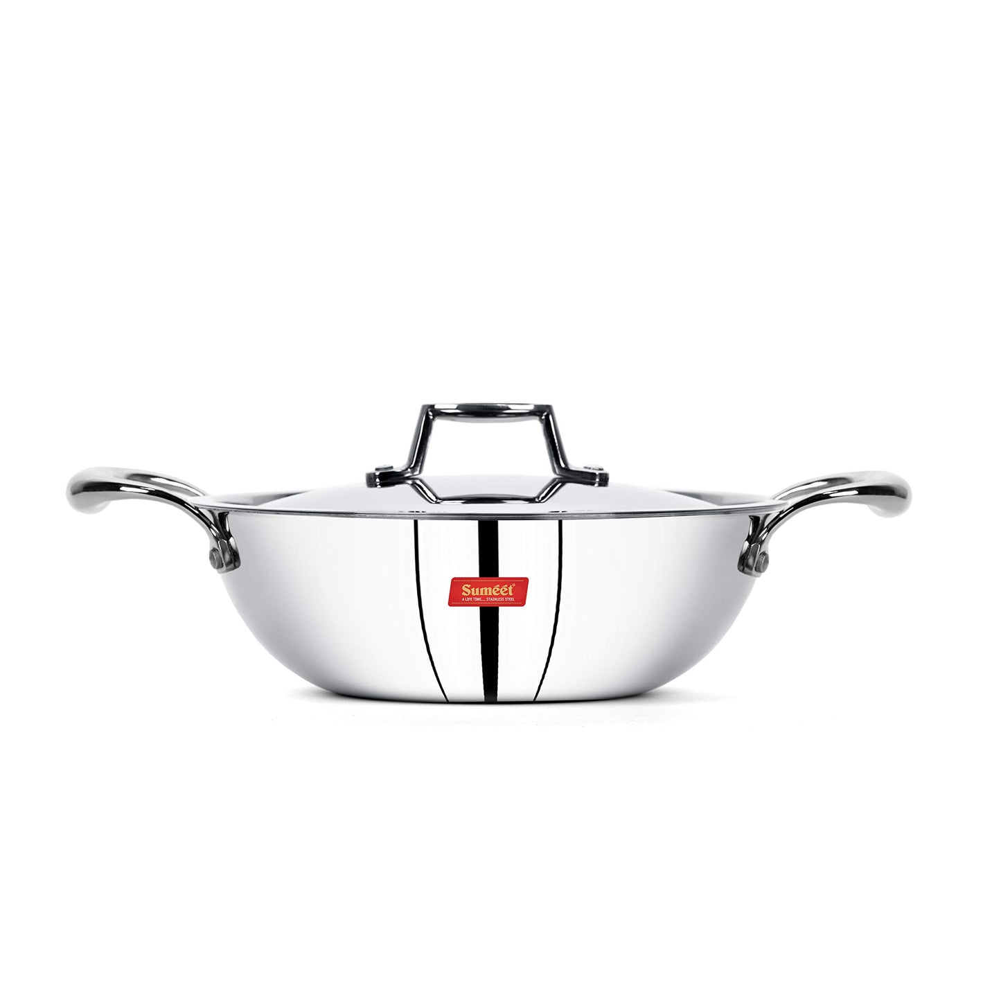 Sumeet Cook Smart TriPly Steel-Aluminium-Steel - 3 Layers Kadhai with Lid - 2Ltr - 22Cm