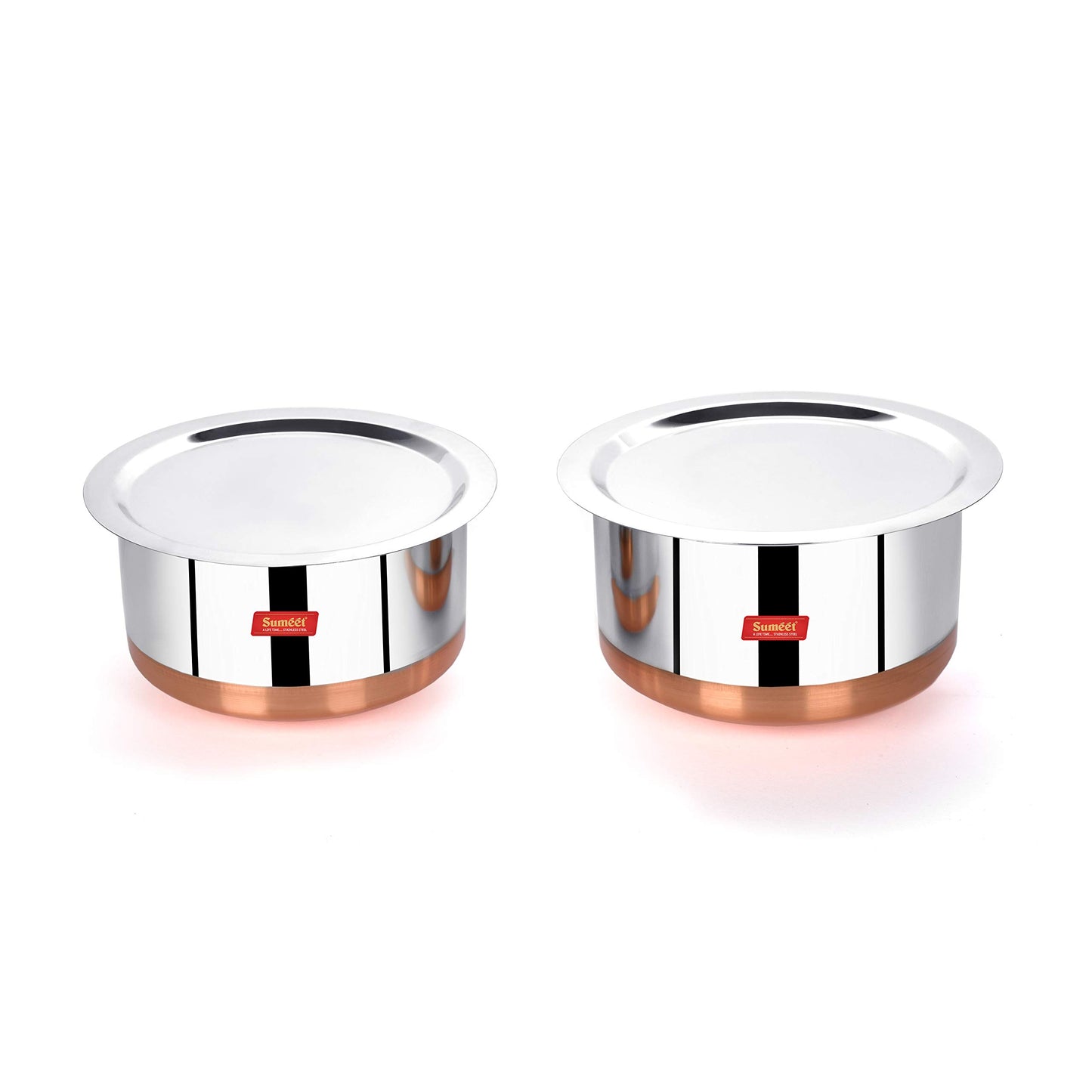 Sumeet Stainless Steel Copper Bottom 2Pc Big Size Tope Set with Lid (5.7Ltr, 6.7Ltr)