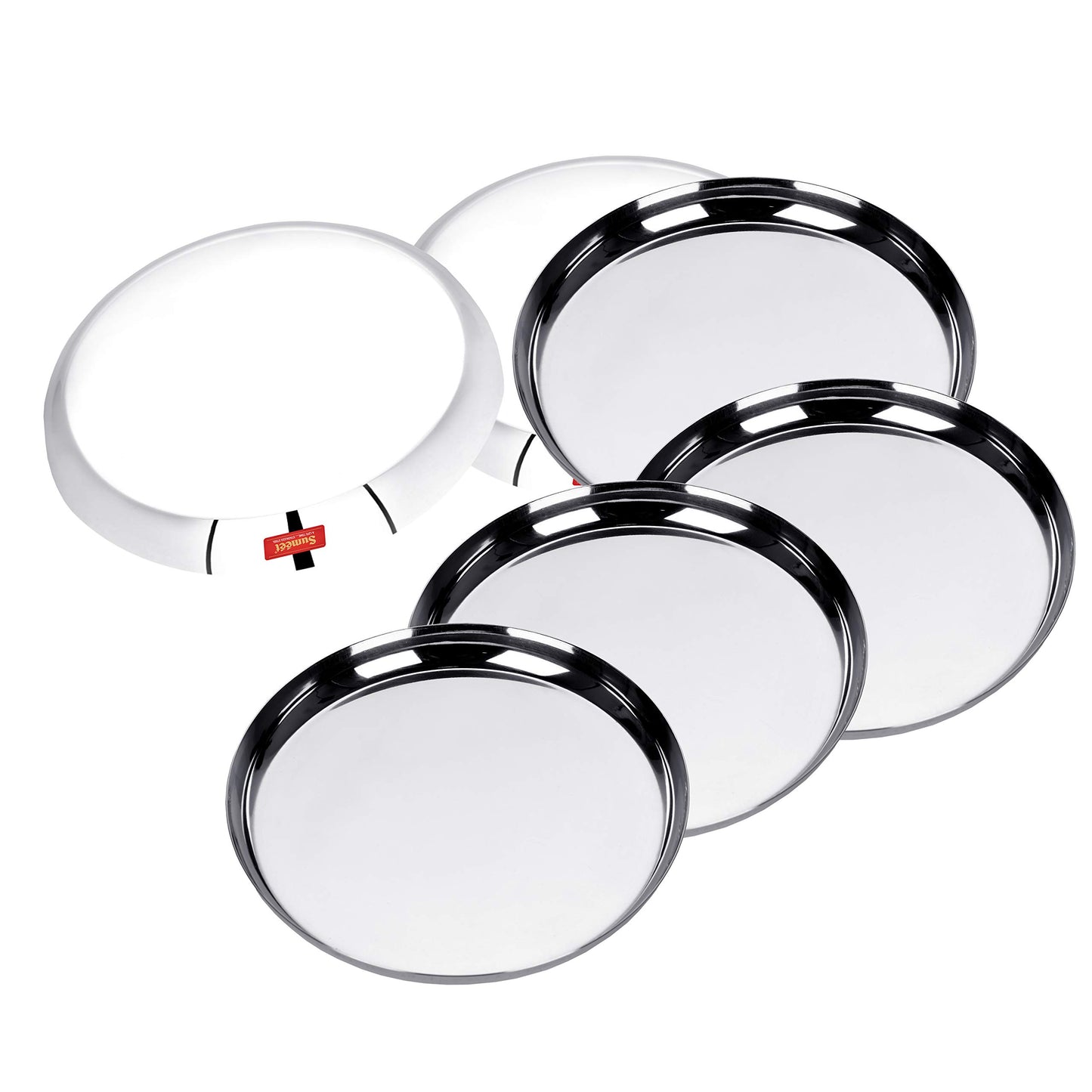 Sumeet Stainless Steel Apple Shape Heavy Gauge Snack Plates with Mirror Finish -22.8Cm Dia - Set of 6 Pcs