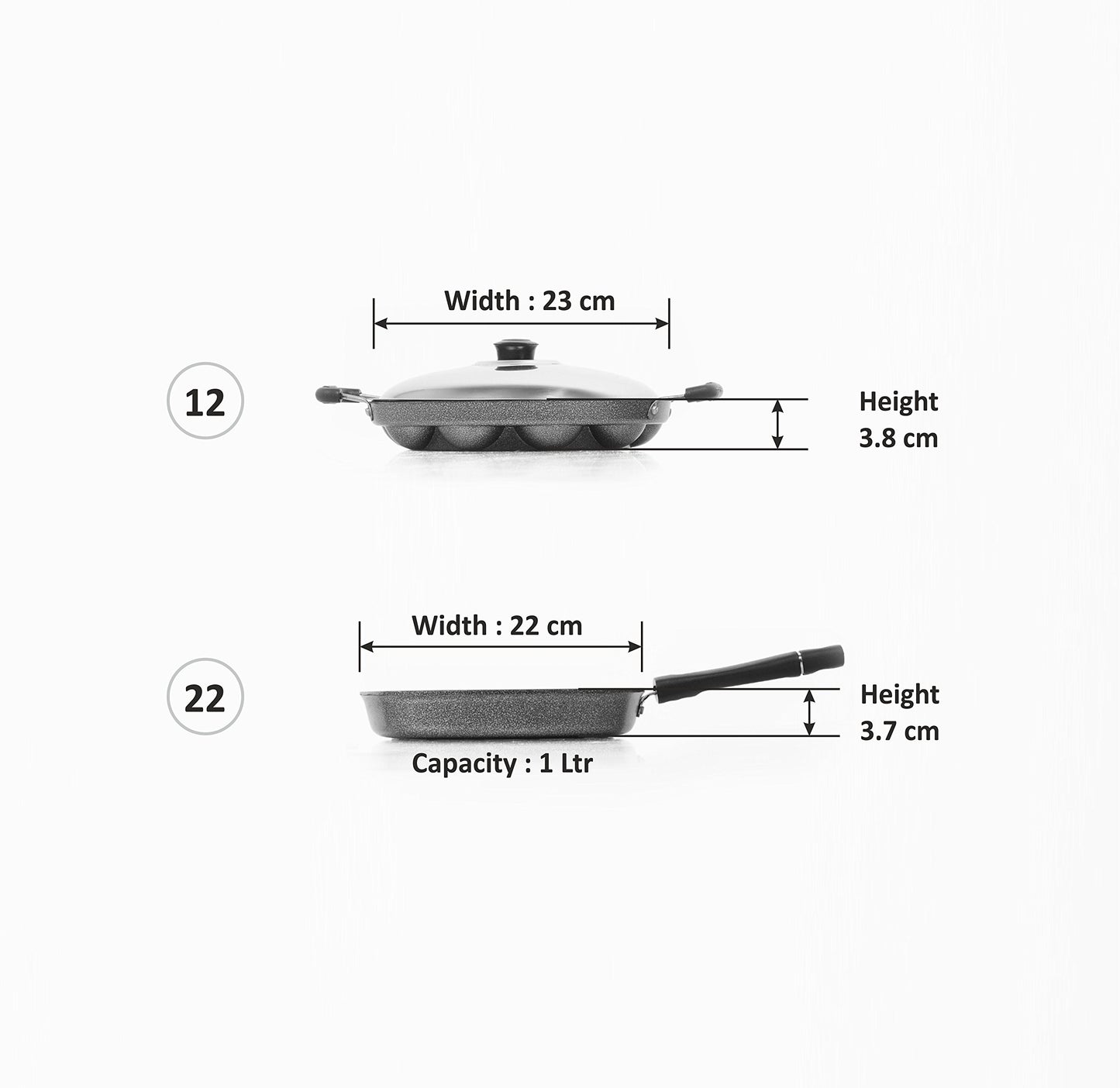 Sumeet Nonstick Amez Combo Set (Grill Pan - 22cm + Grill Appam Patra - 12 Pcs)