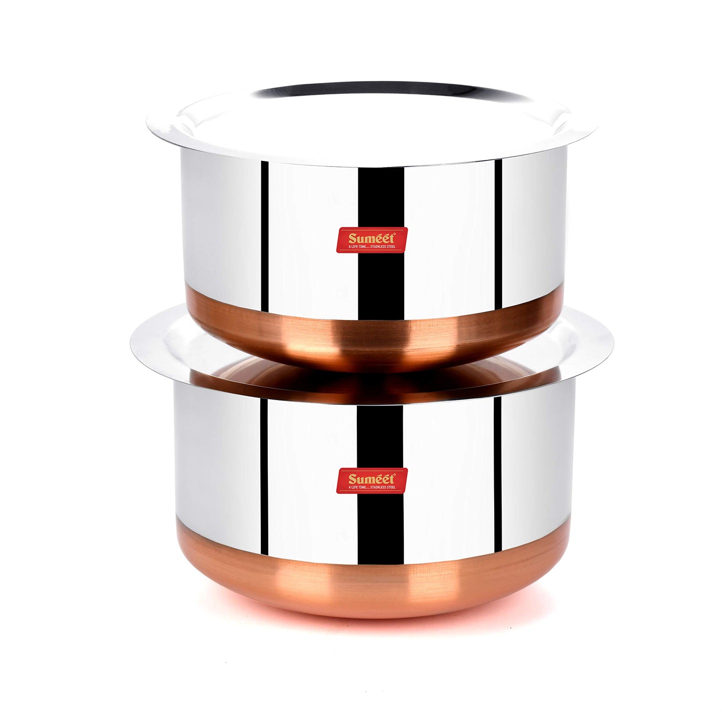 Sumeet Stainless Steel Copper Bottom 2Pc Big Size Tope Set with Lid (5.7Ltr, 6.7Ltr)
