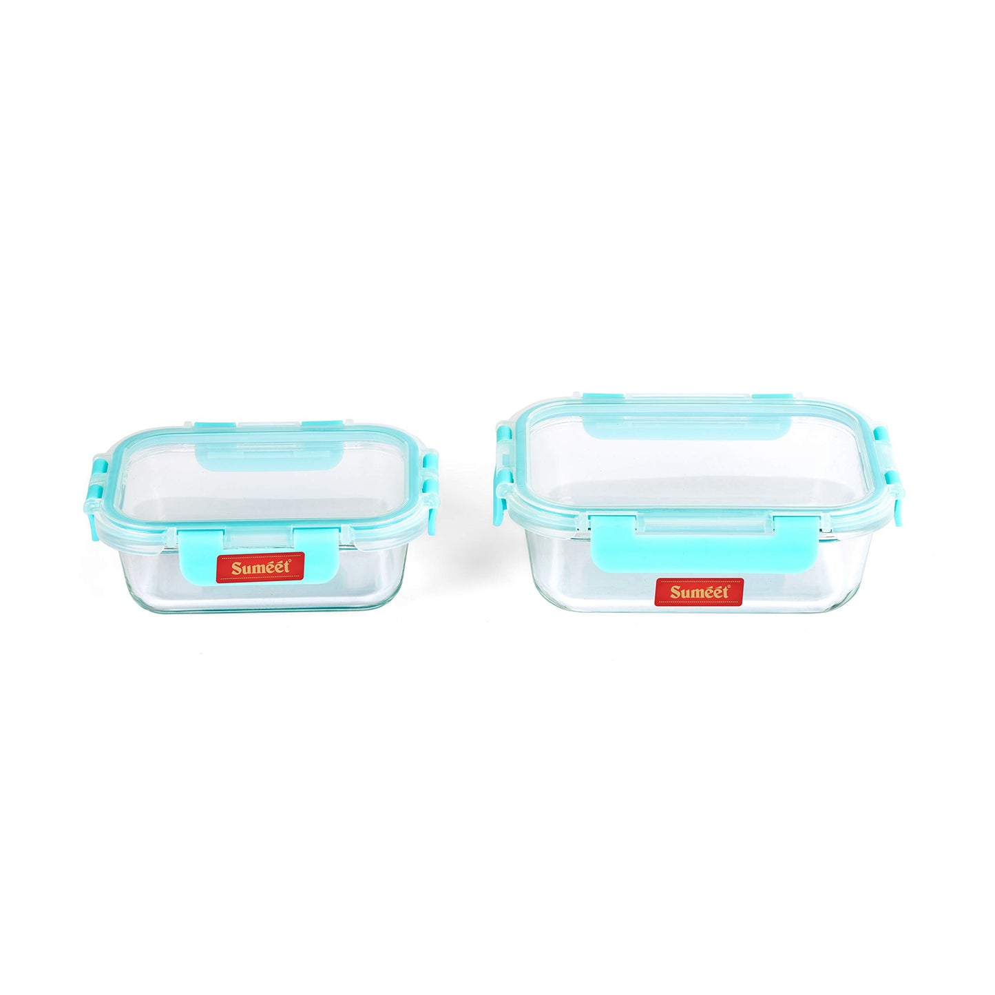 Sumeet Easy Store Borosilicate Glass Microwave Safe, Airtight & Leak Proof Rectangle Food Container Set of 2Pcs (400ML, 600ML)