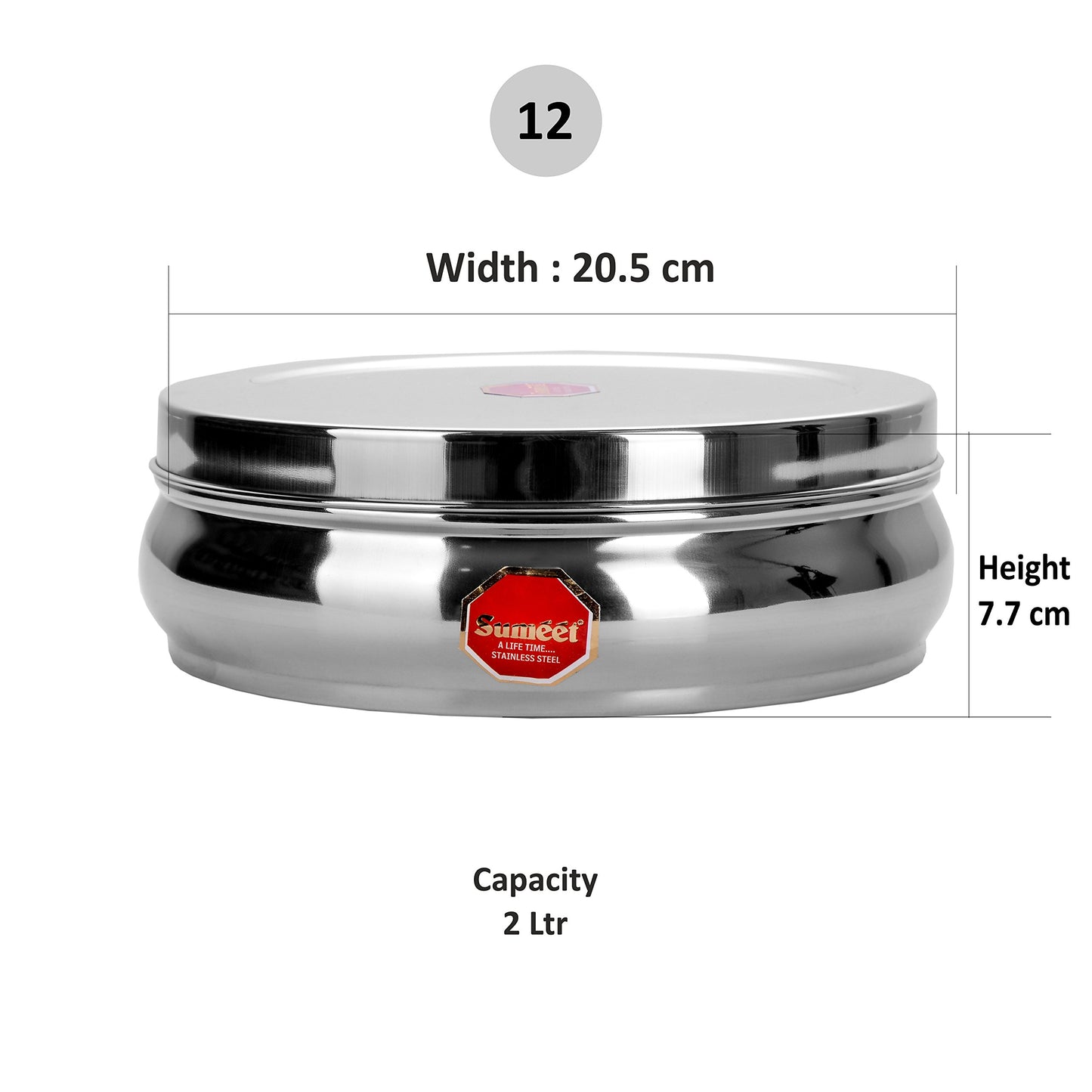 Sumeet Stainless Steel Belly Shape Masala (Spice) Box/Dabba/ Organiser with 7 Containers and Small Spoon Size No. 12 (20.5cm Dia) (2 LTR Capacity)