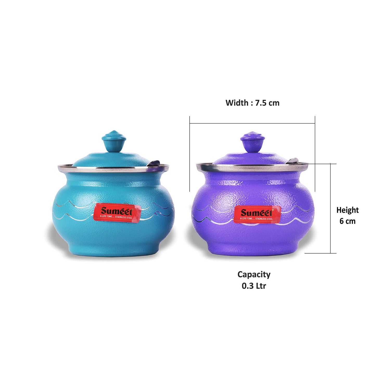 Sumeet Stainless Steel 2 Pc Ghee Pot Set - Capacity 300Ml, Dia - 7.5cm (Each)