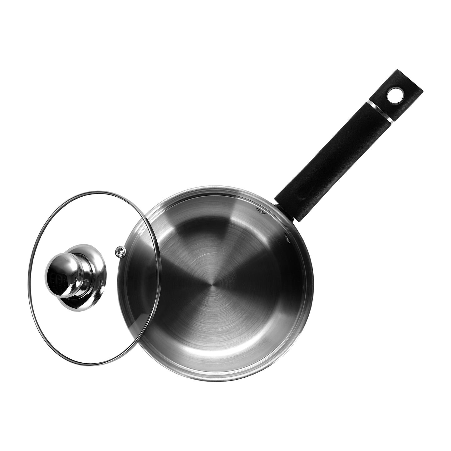 Sumeet Stainless Steel Induction Bottom (Encapsulated Bottom) Induction & Gas Stove Friendly Belly Shape Sauce Pan No. 10 (1.5 LTR) with Glass Lid
