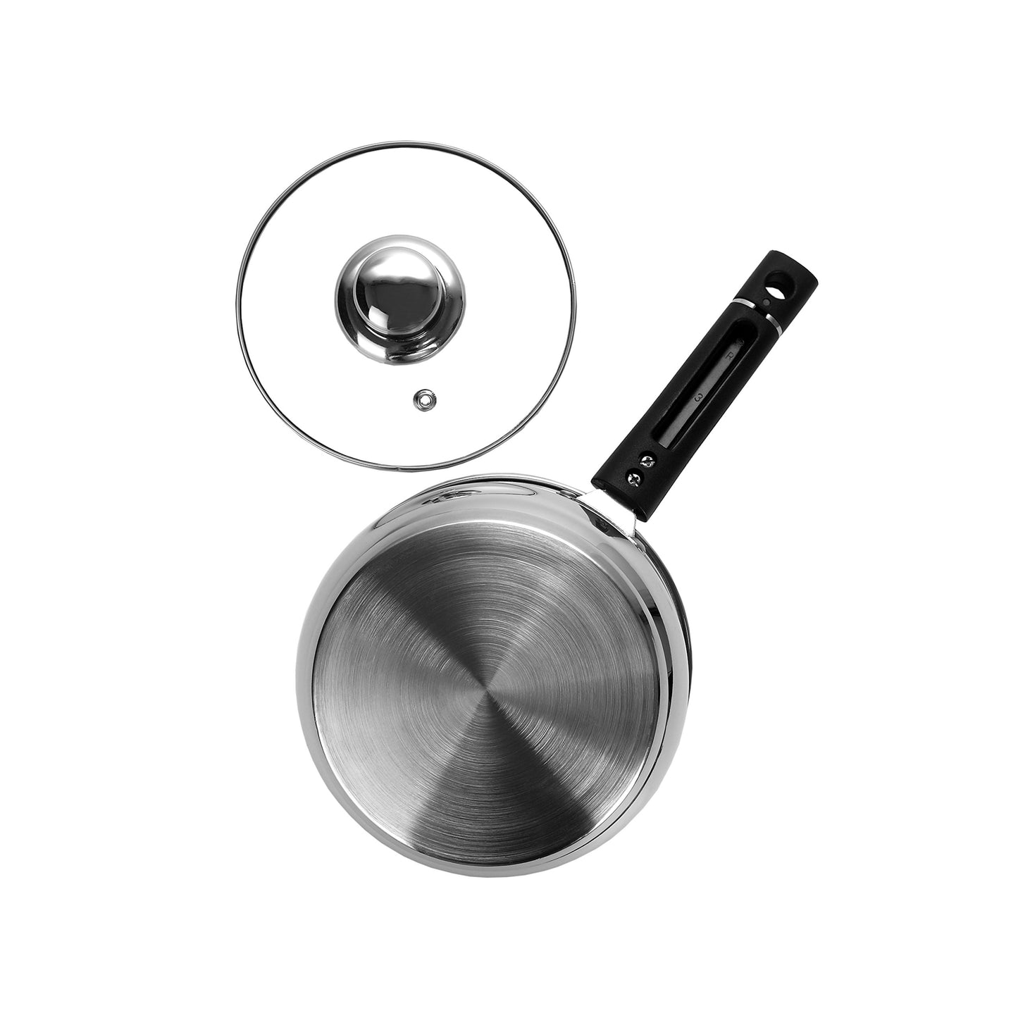 Sumeet Stainless Steel Induction Bottom (Encapsulated Bottom) Induction & Gas Stove Friendly Belly Shape Sauce Pan No. 10 (1.5 LTR) with Glass Lid