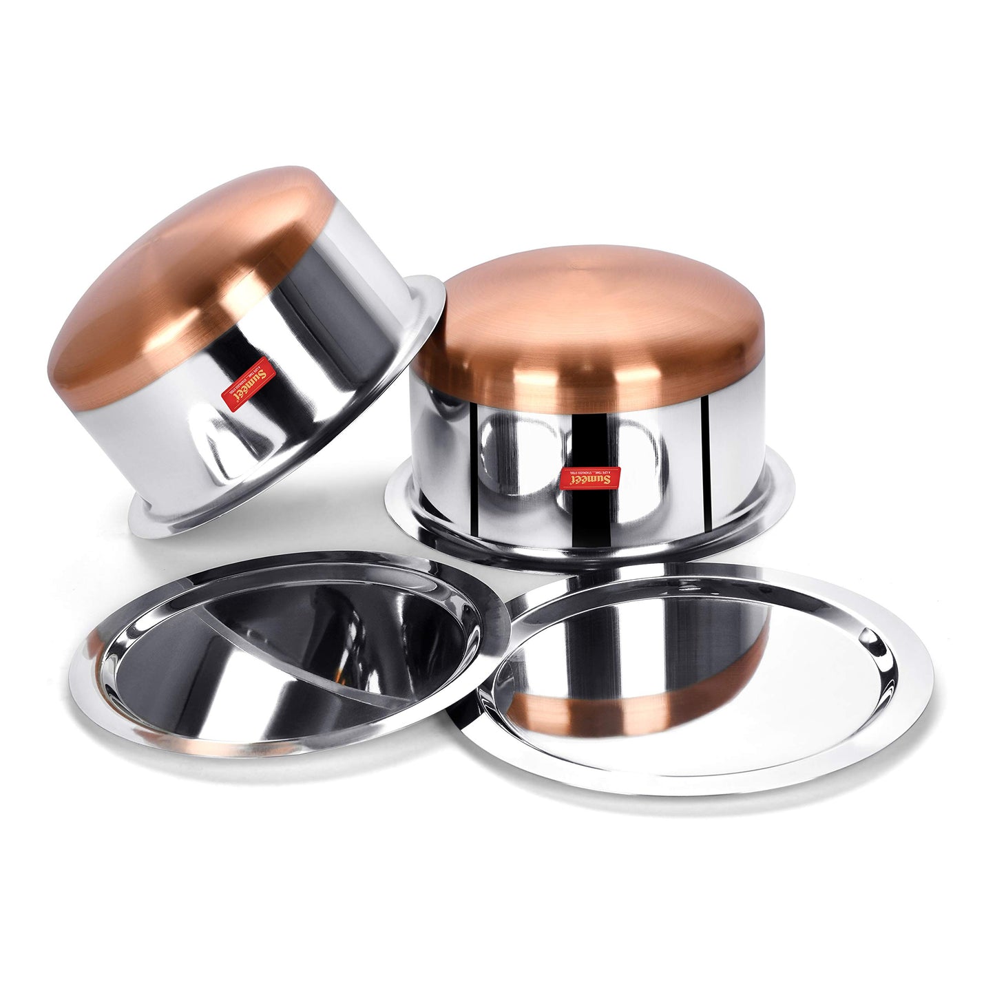 Sumeet Stainless Steel Copper Bottom 2Pc Big Size Tope Set with Lid (5.7Ltr, 6.7Ltr)
