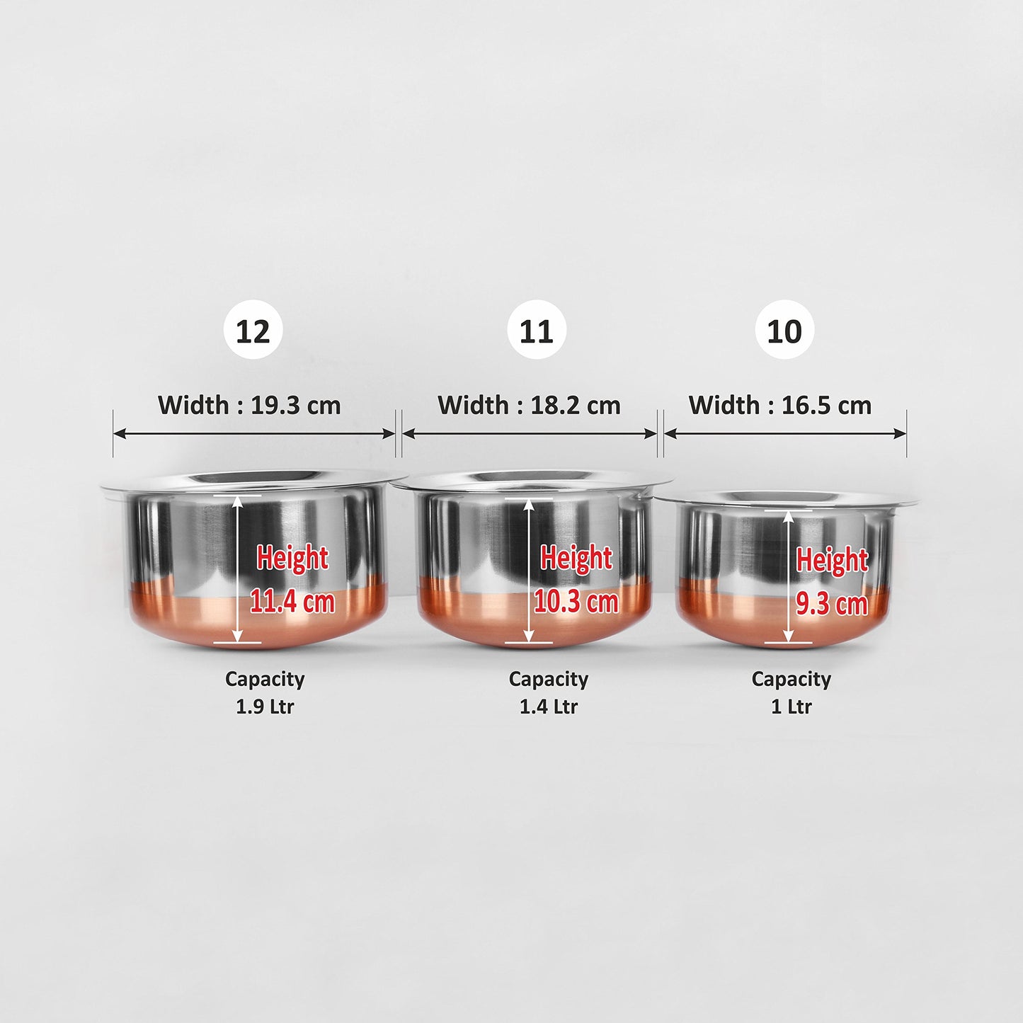 Sumeet Stainless Steel Copper Bottom Cookware/ Container / Tope Set Of 3 Pcs With Lids