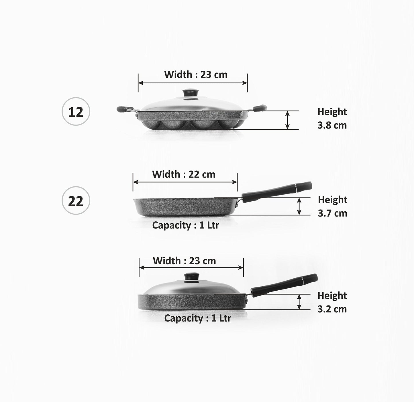 Sumeet Nonstick Joyous Combo Set (Grill Pan - 22 Cm + Grill Appam Patra 12 Pcs + Pizza Pan)