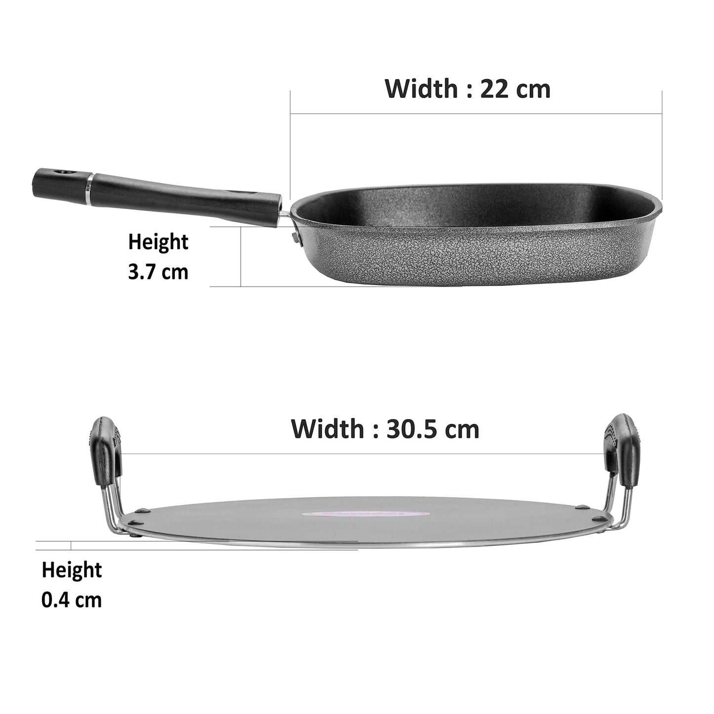 Sumeet Nonstick Insta Combo Set (Saral Tawa 30.5cm Dia + Grill Pan 22cm Dia)
