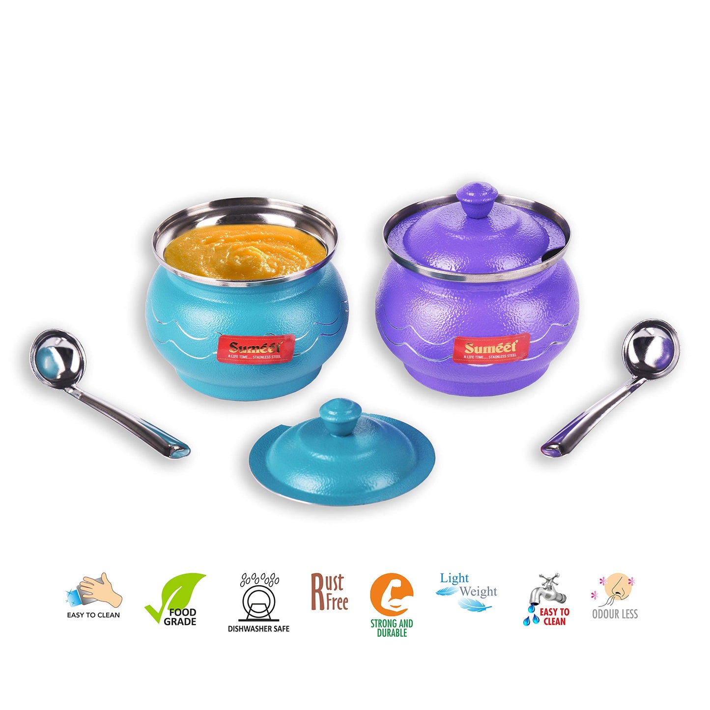 Sumeet Stainless Steel 2 Pc Ghee Pot Set - Capacity 300Ml, Dia - 7.5cm (Each)
