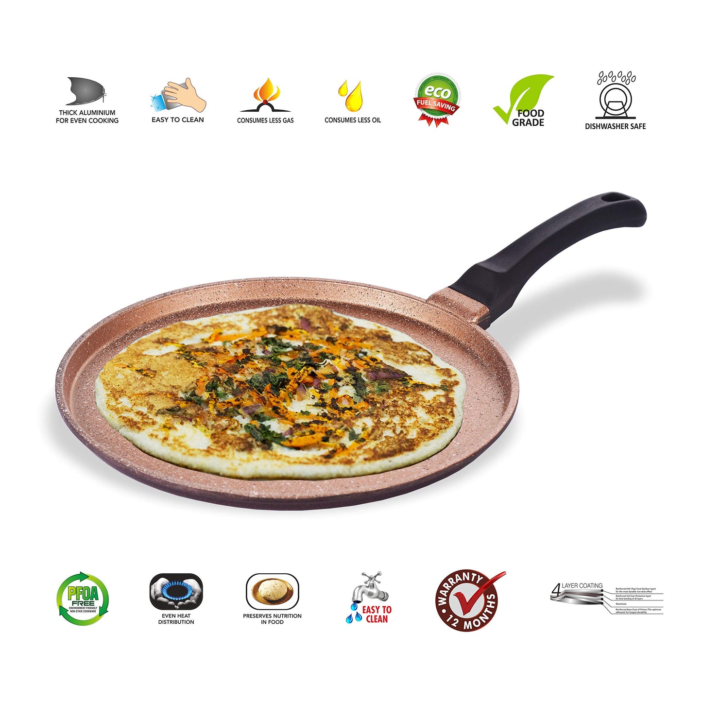 Sumeet Granite Finish NonStick Die Cast 4mm Thick Dosa Tawa - 29 cm (Peach Color)