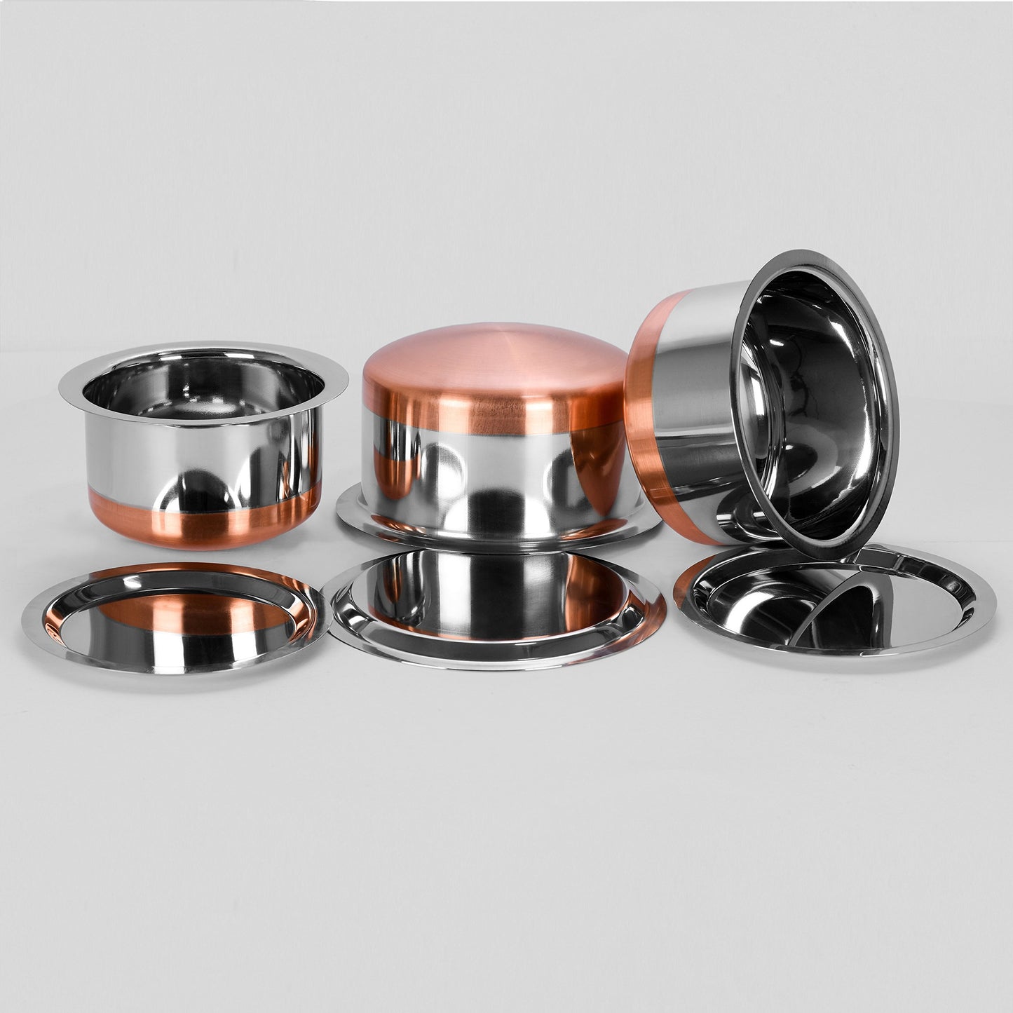 Sumeet Stainless Steel Copper Bottom Cookware/ Container / Tope Set Of 3 Pcs With Lids
