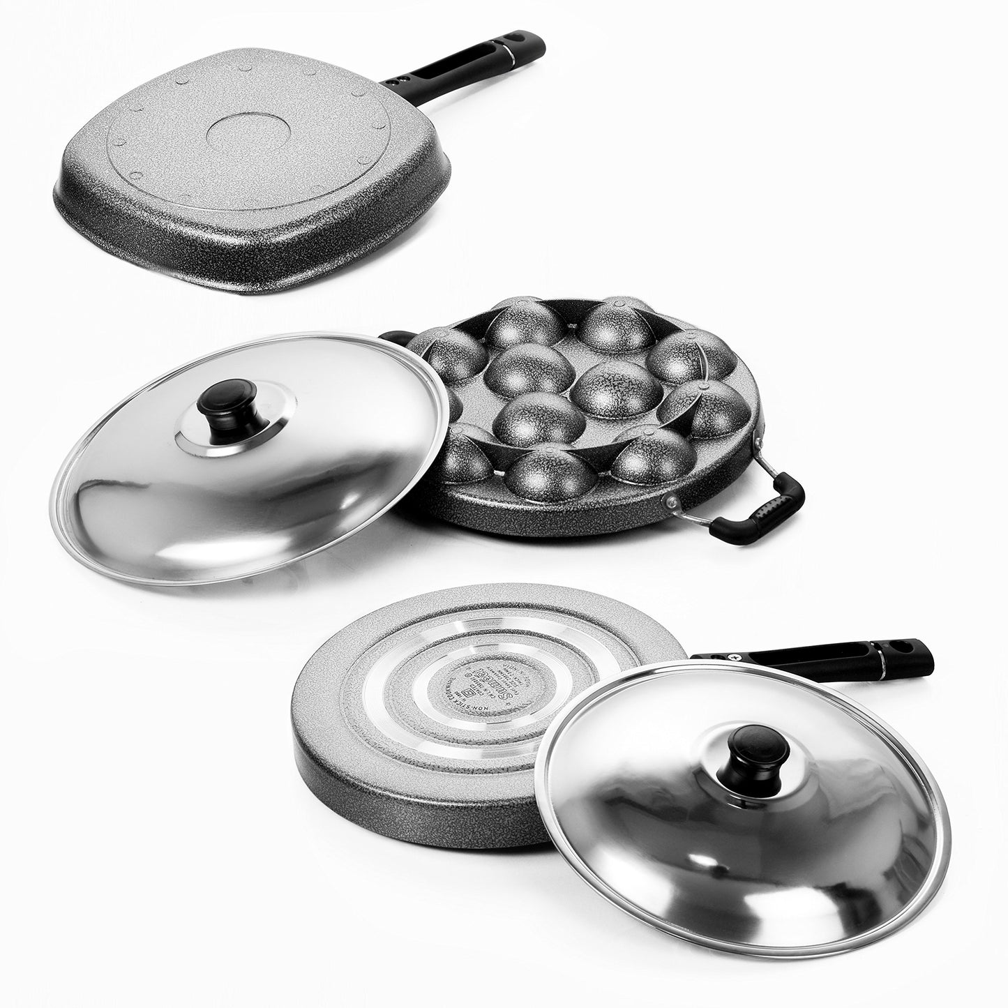 Sumeet Nonstick Joyous Combo Set (Grill Pan - 22 Cm + Grill Appam Patra 12 Pcs + Pizza Pan)