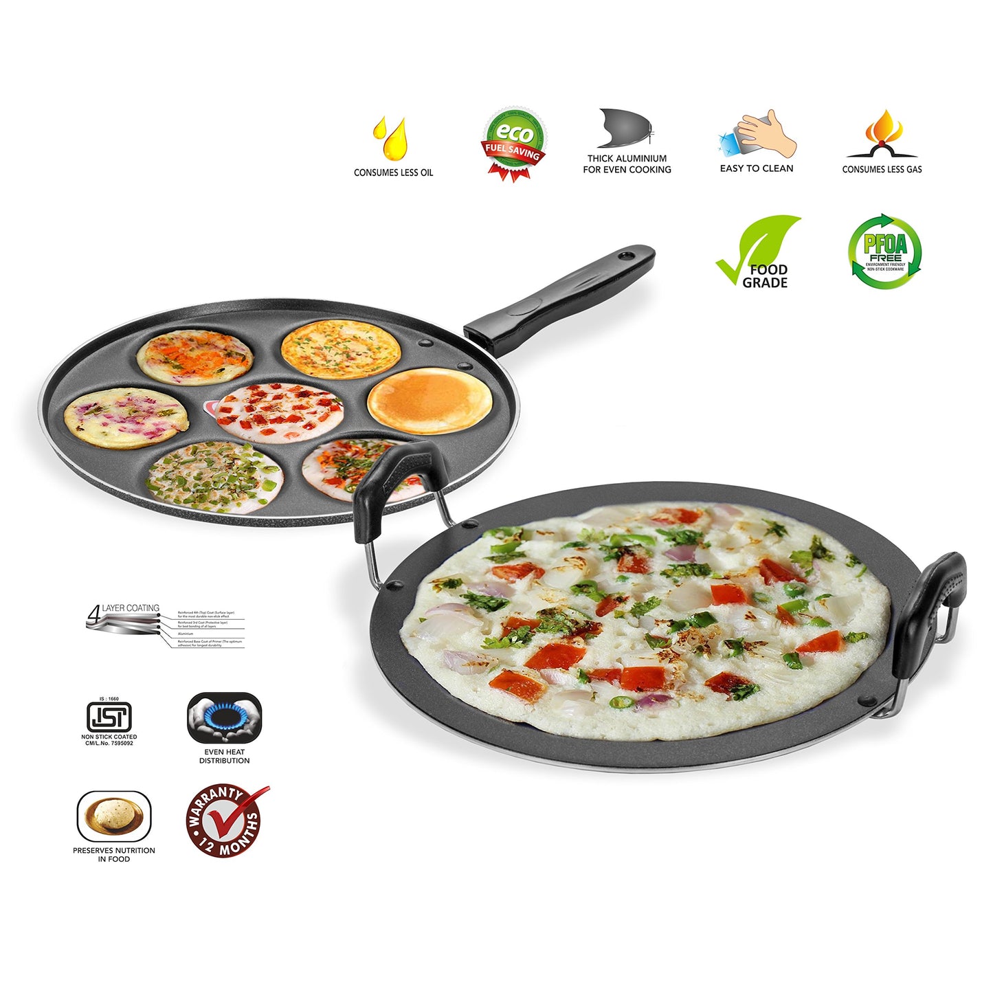 Sumeet Nonstick Insta Combo Set (Saral Tawa 30.5cm Dia + Multi Snack Maker -7pcs)