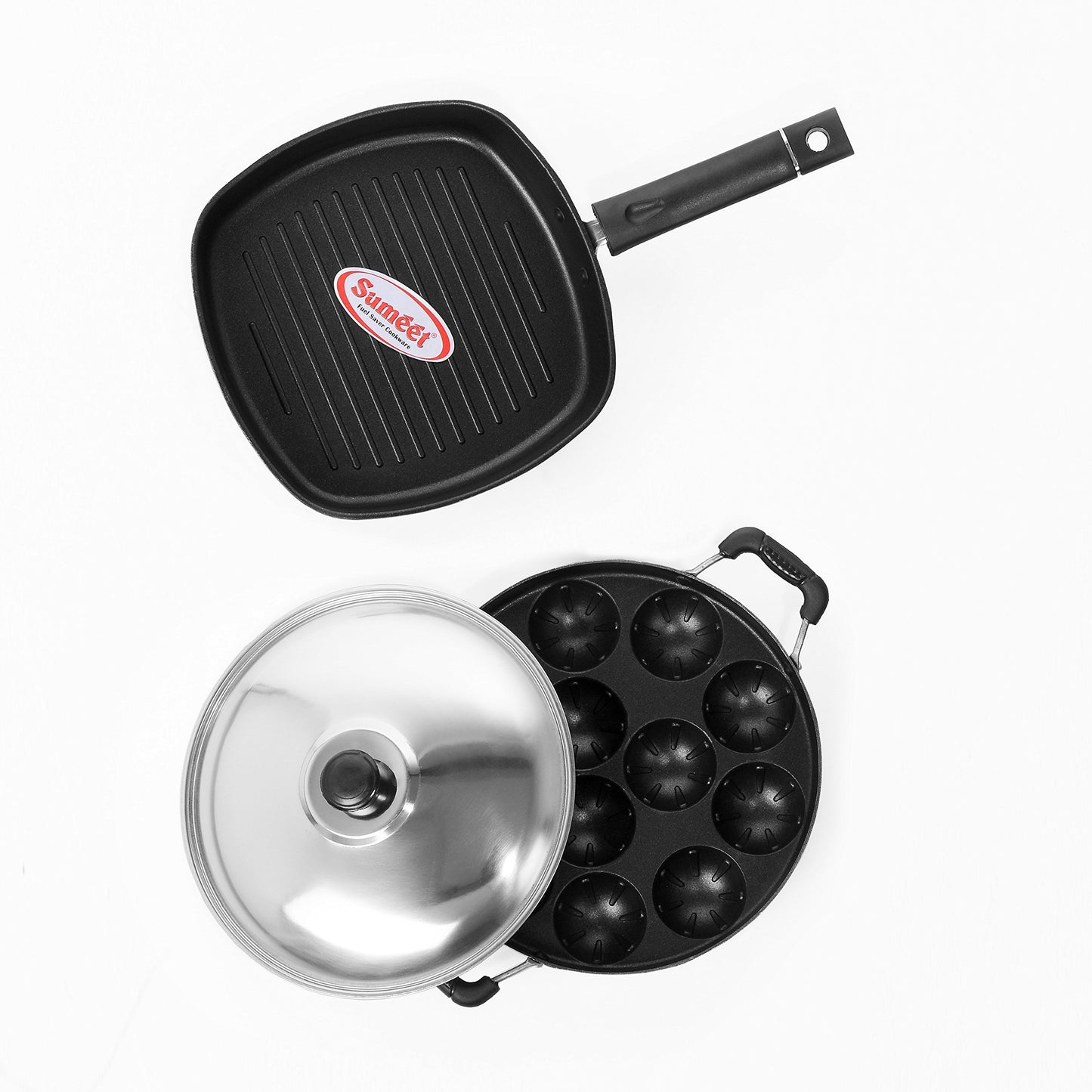 Sumeet Nonstick Amez Combo Set (Grill Pan - 22cm + Grill Appam Patra - 12 Pcs)