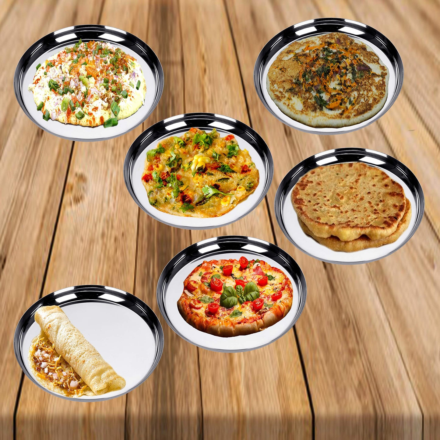 Sumeet Stainless Steel Apple Shape Heavy Gauge Snack Plates with Mirror Finish -22.8Cm Dia - Set of 6 Pcs