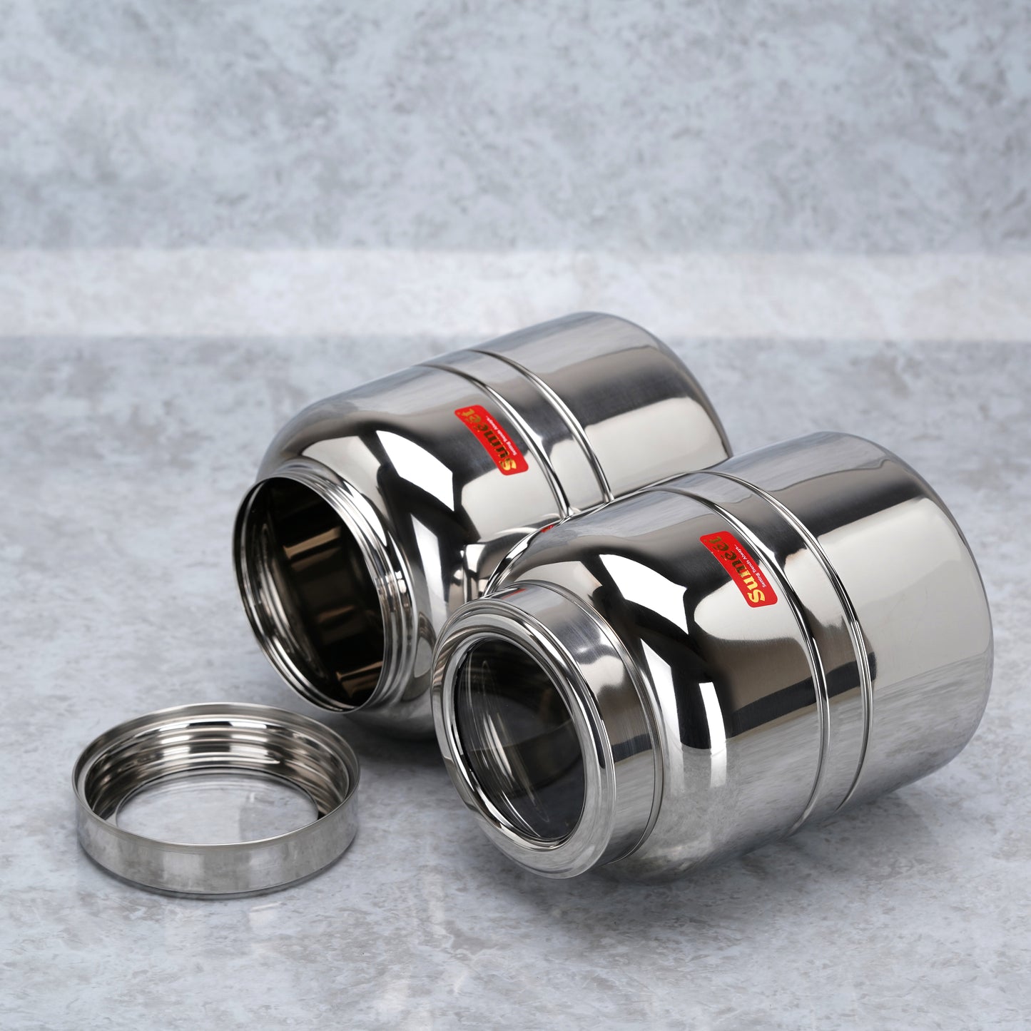Sumeet Stainless Steel Unique Traditional Shape Top See Through/Transparent Lid Storage Containers