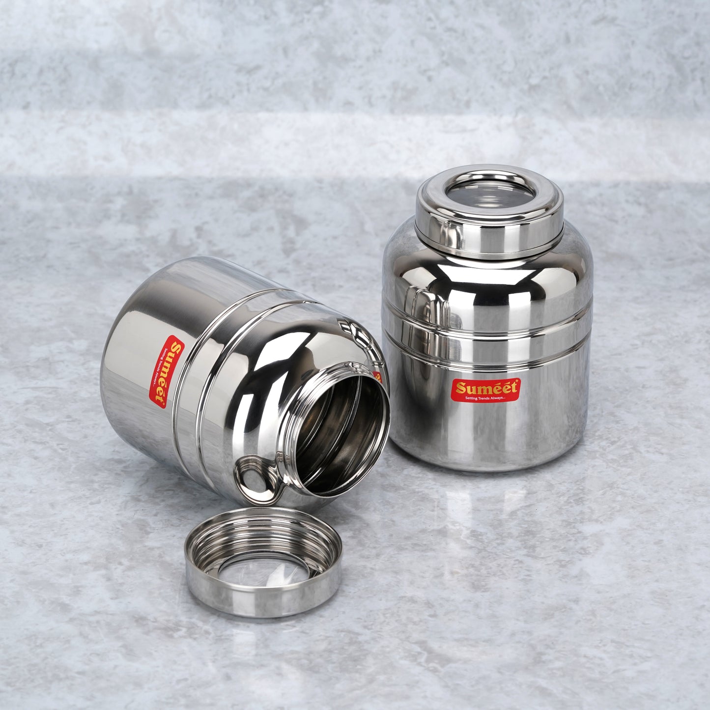 Sumeet Stainless Steel Unique Traditional Shape Top See Through/Transparent Lid Storage Containers