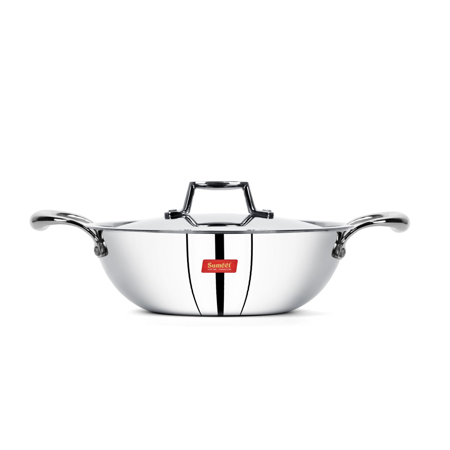 Sumeet Cook Smart TriPly Steel-Aluminium-Steel - 3 Layers Kadhai with Lid - 4Ltr - 28Cm