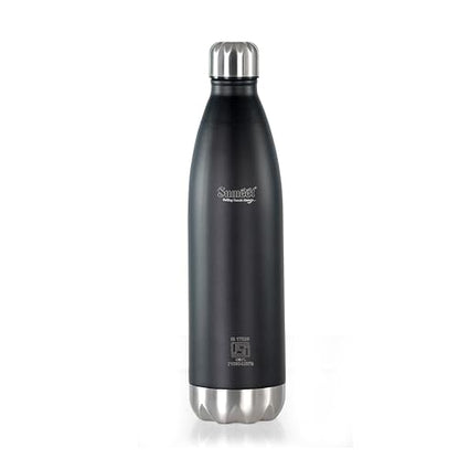 Sumeet Thermo1000 ISI Certified Stainless Steel Hot & Cold Double Walled Leak Proof Vacuum Flask/Water Bottle for Office/School/College/Gym/Picnic/Home/Trekking- 1000ml, Black
