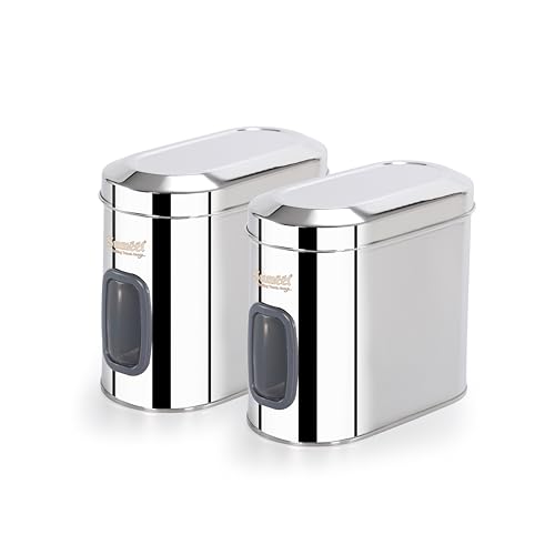 Sumeet ISI Certified Stainless Steel Capsul Canister/Container for Kitchen Storage with See Through Window - Set of 2 Pcs - 1850ml, Silver