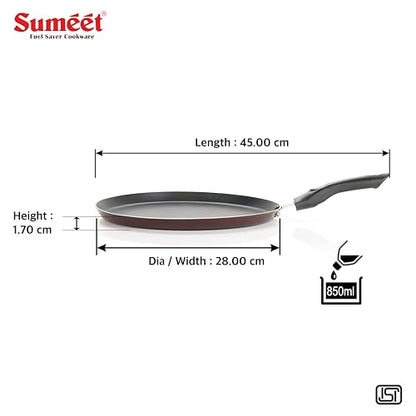 Sumeet Elegantia Induction Base Non Stick Aluminium Dosa Tawa 28cm | Gas and Induction Friendly | Cherry