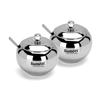 Sumeet Stainless Steel Ghee and Oil Pot, Storage Conrainer with Spoon for Kitchen, 7.5cm Dia, 170ML - Silver (Pack of 1)