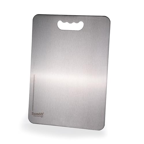 Sumeet Stainless Steel Big Chopping Board| Rust-Proof, Dishwasher Safe |Heavy Duty and Durable for Vegetables, Fruits, kneading in Kitchen - 35cm x 25 cm, 1.5mm Thick, Silver
